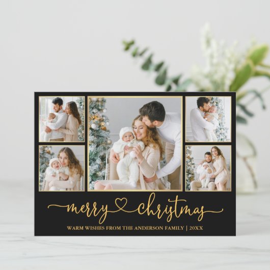 書道ハートクリスマスブラックと金ゴールドフレーム シーズンカード (スタンド正面)