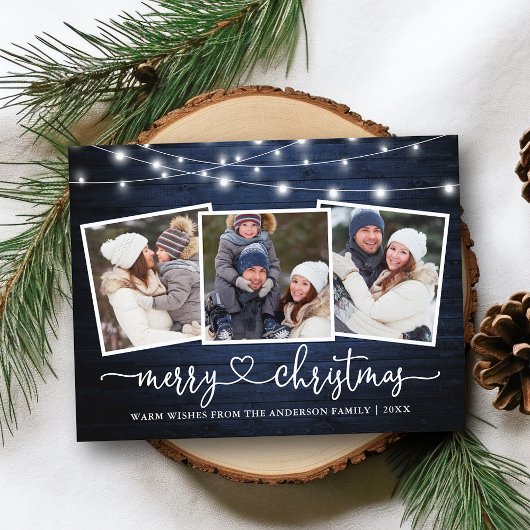 書道ハートクリスマスブルーウッドライト ポストカード