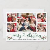 書道ハートクリスマスホリー5フォトグリーン シーズンカード (正面)