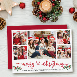 書道ハートクリスマスホリー5フォトレッド シーズンカード