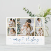 書道ハートクリスマス金ゴールドほこりっぽい青い写真 シーズンカード (スタンド正面)