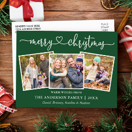 書道ハートクリスマス3フォトグリーン ポストカード