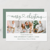 書道ハートクリスマス3写真セージ緑 シーズンカード (正面/裏面)