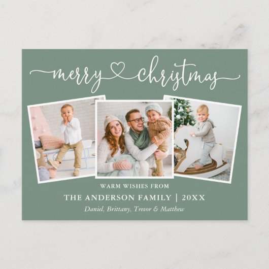 書道ハートクリスマス3写真セージ緑 ポストカード (正面)