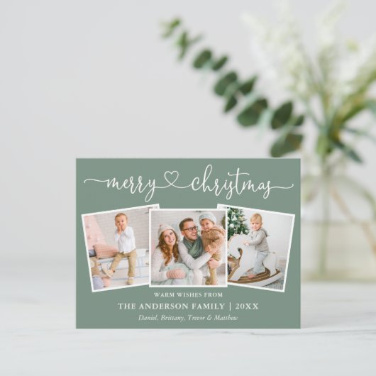 書道ハートクリスマス3写真セージ緑 ポストカード (スタンド正面)