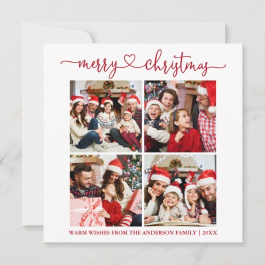 書道ハートクリスマス4フォトスクエアレッド シーズンカード (正面)