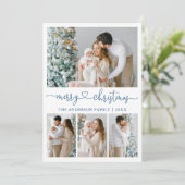書道ハートクリスマス4写真ほこりっぽい青 シーズンカード (スタンド正面)