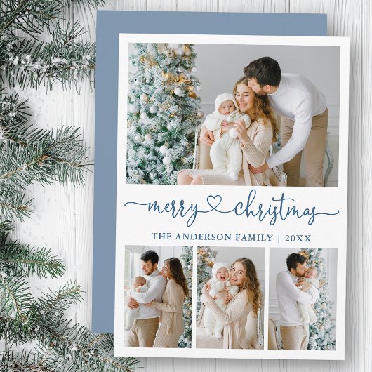 書道ハートクリスマス4写真ほこりっぽい青 シーズンカード