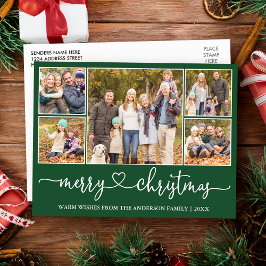 書道ハートクリスマス5フォトグリーンホリデー ポストカード