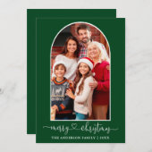書道ハートグリーンフォトアーチクリスマス シーズンカード (正面/裏面)