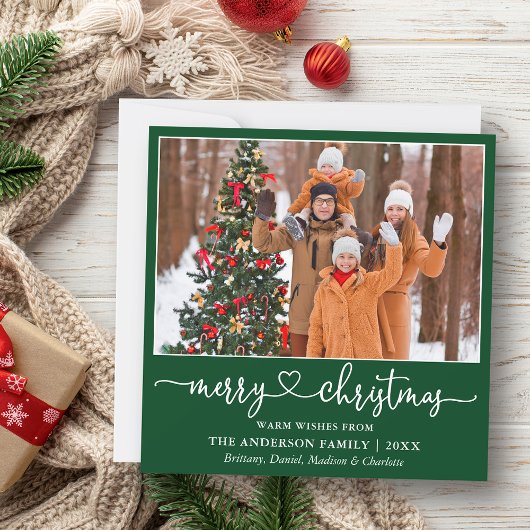 書道ハートスクリプトクリスマススクウェア緑 シーズンカード