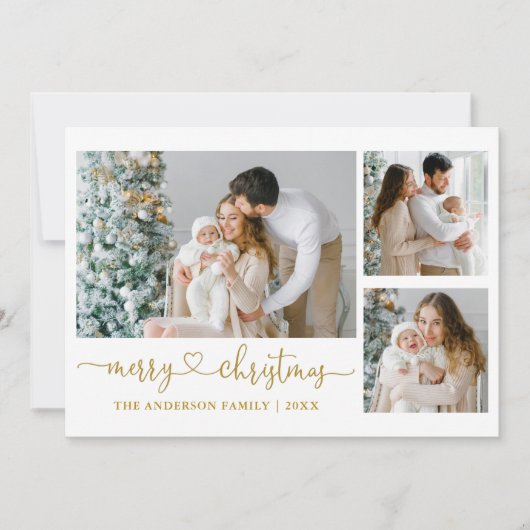 書道ハートスクリプトクリスマス金ゴールド3写真 シーズンカード (正面)