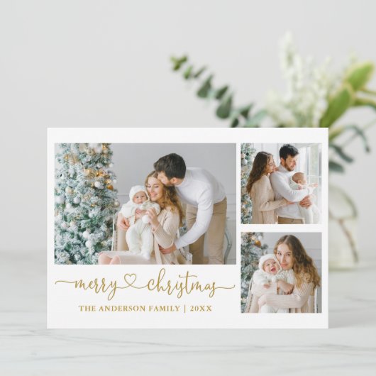 書道ハートスクリプトクリスマス金ゴールド3写真 シーズンカード (スタンド正面)