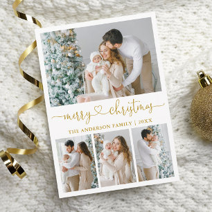 書道ハートスクリプトクリスマス4写真金ゴールド シーズンカード