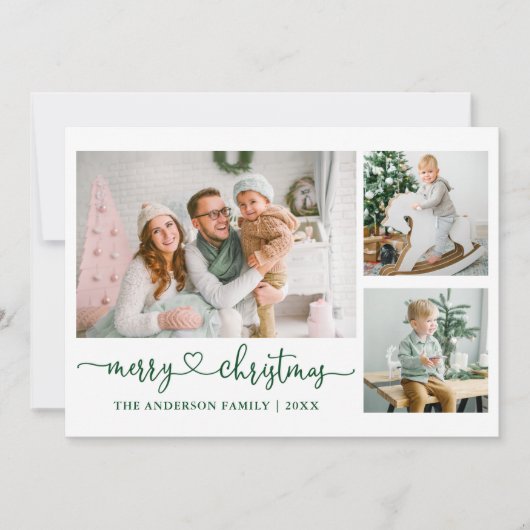 書道ハートスクリプト緑のクリスマス3写真 シーズンカード (正面)