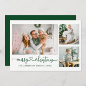 書道ハートスクリプト緑のクリスマス3写真 シーズンカード (正面/裏面)