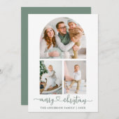 書道ハートセージ緑のアーチ写真クリスマス シーズンカード (正面/裏面)