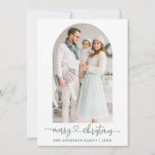 書道ハートセージ緑の写真アーチクリスマス シーズンカード (正面)