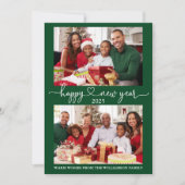 書道ハートハッピーニューイヤー緑2写真 シーズンカード (正面)