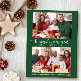 書道ハートハッピーニューイヤー緑2写真 ポストカード