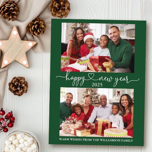 書道ハートハッピーニューイヤー緑2写真 ポストカード