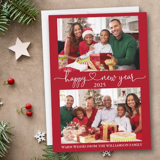 書道ハートハッピーニューイヤー赤2枚 シーズンカード