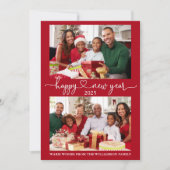 書道ハートハッピーニューイヤー赤2枚 シーズンカード (正面)