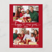 書道ハートハッピーニューイヤー赤2枚 ポストカード (正面)