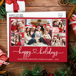 書道ハートハッピーホリデー5フォトレッド ポストカード