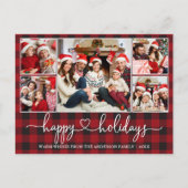 書道ハートハッピーホリデー5写真レッドプレイド ポストカード (正面)