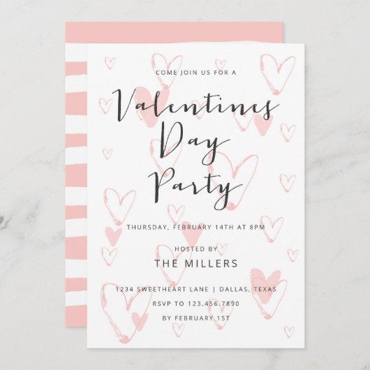 書道ハートバレンタインパーティー 招待状 (正面/裏面)
