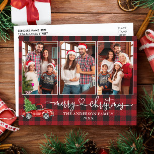 書道ハートプレイド3写真クリスマストラック ポストカード