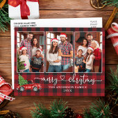 書道ハートプレイド3写真クリスマストラック ポストカード