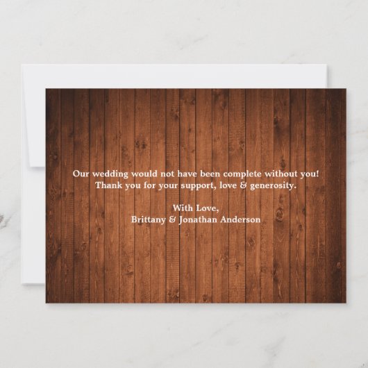 書道ハートミセス結婚さんの3枚のフォトウッド サンキューカード (裏面)