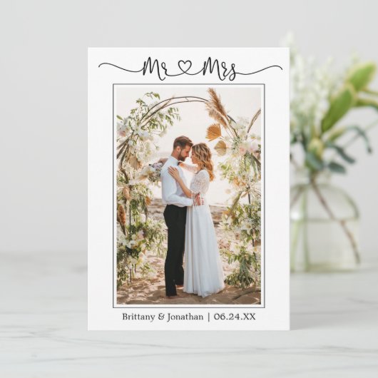 書道ハートミセス結婚の写真 サンキューカード (スタンド正面)