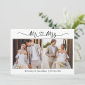 書道ハートミセス結婚の2枚の写真 サンキューカード (スタンド正面)