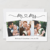 書道ハートミセス結婚の3枚の写真 サンキューカード (正面)