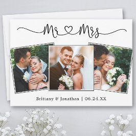 書道ハートミセス結婚の3枚の写真 サンキューカード