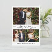 書道ハートミセス結婚の3枚の写真 サンキューカード (スタンド正面)