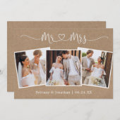 書道ハートミセス結婚の3枚フォトクラフト サンキューカード (正面/裏面)