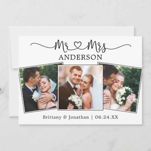 書道ハートミセス結婚の3枚 サンキューカード (正面)