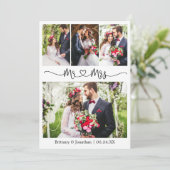 書道ハートミセス結婚の4枚の写真 サンキューカード (スタンド正面)