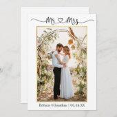 書道ハートミセス結婚ズ写真金ゴールド サンキューカード (正面/裏面)