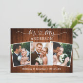 書道ハートミセス結婚ズ3枚フォトウッド サンキューカード (スタンド正面)