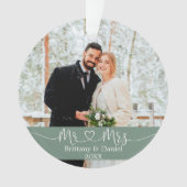 書道ハートミセス結婚・セージ・グリーン オーナメント (正面)