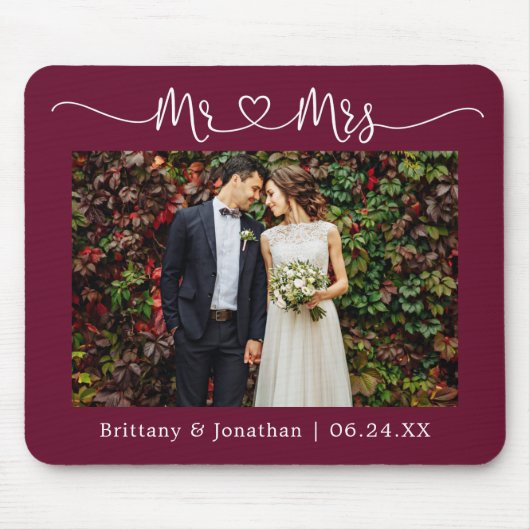 書道ハートミセス結婚・バーガンディ マウスパッド (正面)