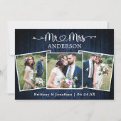 書道ハートミセス結婚・ブルーウッド サンキューカード (正面)