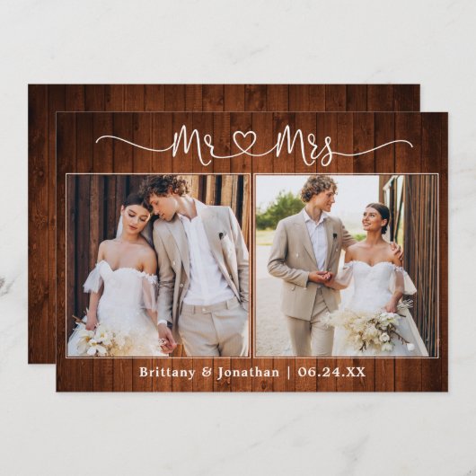 書道ハートミセス2写真結婚の木 サンキューカード (正面/裏面)