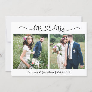 書道ハートミセス2写真結婚ズ サンキューカード