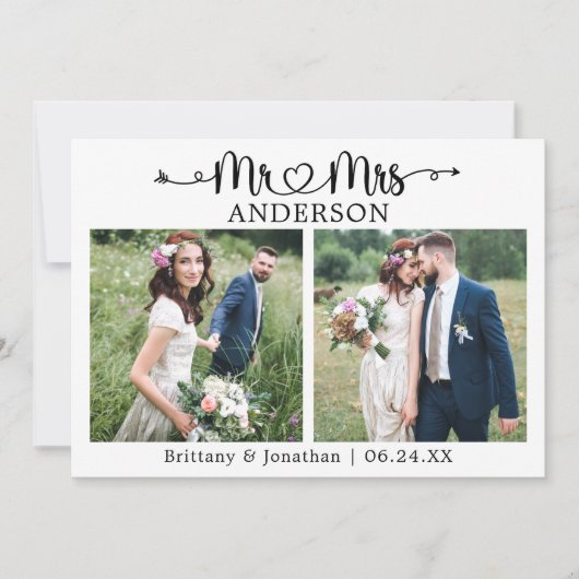 書道ハートミセス2写真結婚ズ サンキューカード (正面)